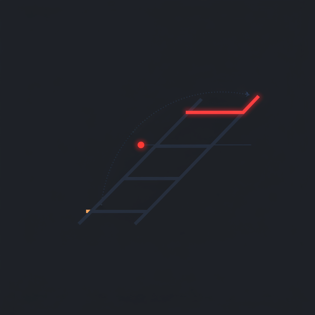 Minimal ladder of price rungs from $88 through $93, $96 to $100, dotted arc connecting them, indicator dot near $96 showing momentum toward the $100 rung