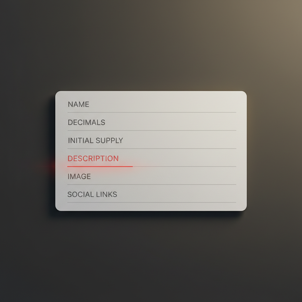 Solana Token Creator form fields diagram — Decimals row highlighted