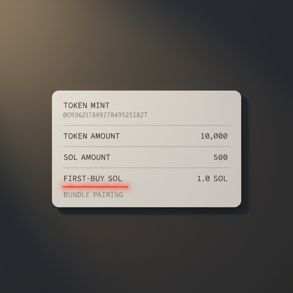 Raydium V4 pool form fields — first-buy SOL row highlighted (atomic bundle pairing)
