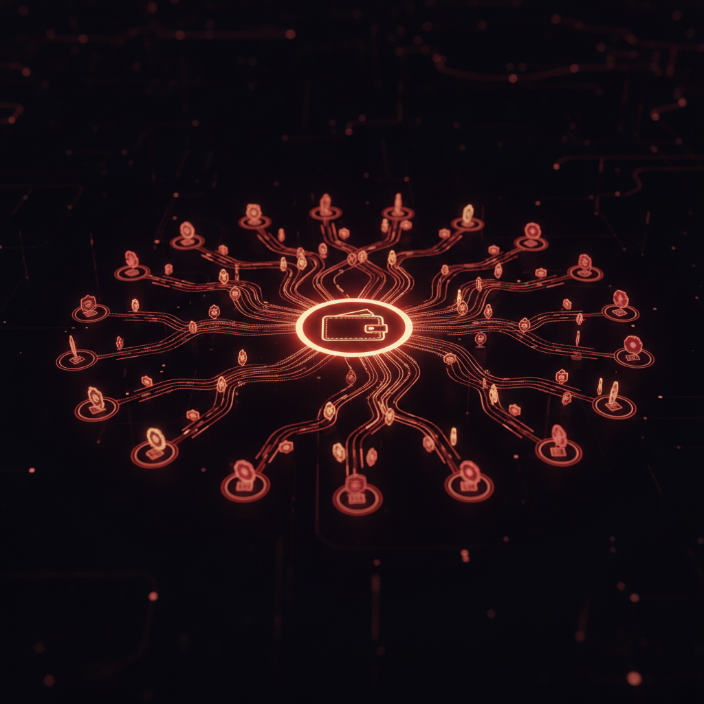 Solana airdrop distribution illustration — token streams flowing from a single source wallet to many destination wallets